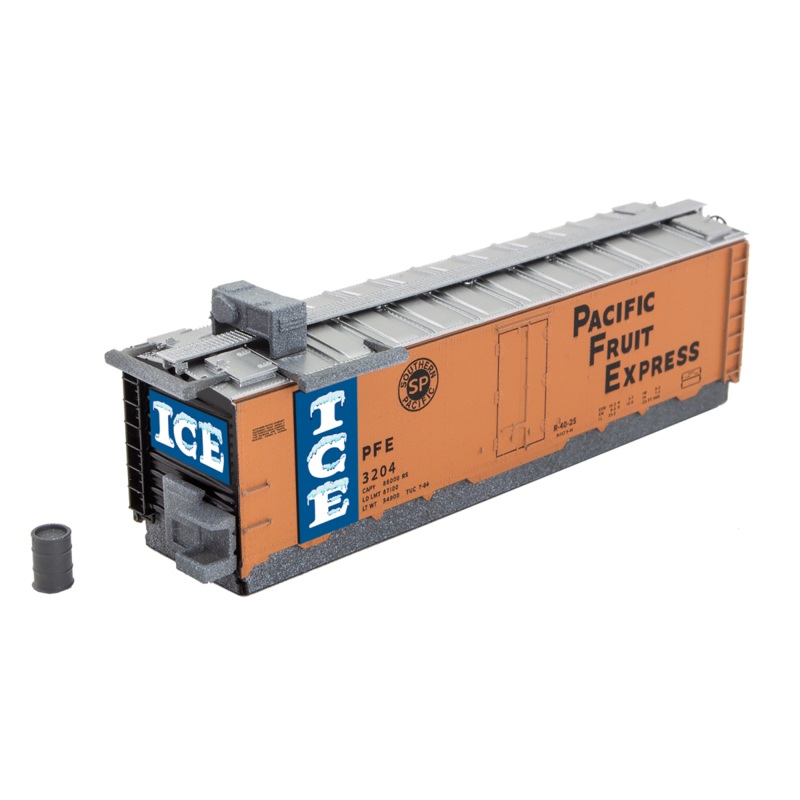 Micro Trains N 5900280 Ice Storage House – Former 40′ Steel Ice Reefer – Kit – Pacific Fruit Express #3204 (orange)