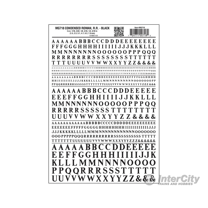 Woodland Scenics 718 Dry Transfer Alphabet & Numbers – Condensed Railroad Roman — Black