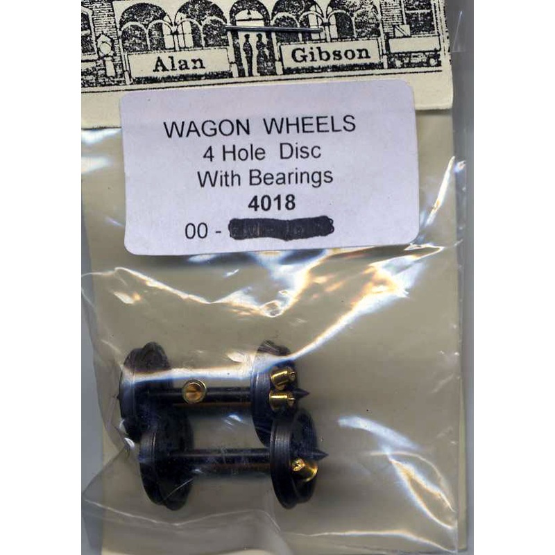 G4018 GIBSON Wagon Wheels 12 mm 4 hole disc with bearings 1 pair (00 Gauge)