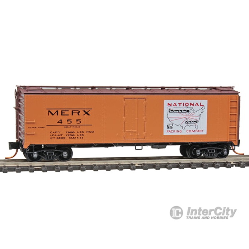 Micro Trains N 5900161 40′ Single-Door Boxcar No Roofwalk National Packing Company #455 (orange, Boxcar Red, Large Logo)
