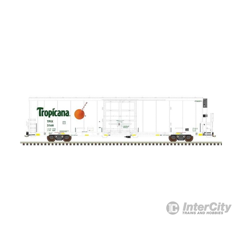Atlas 50006560 TrinityRail(R) 64′ Modern Reefer – Ready to Run — Tropicana #3044 (white, green, orange, Safety Stripes #1)