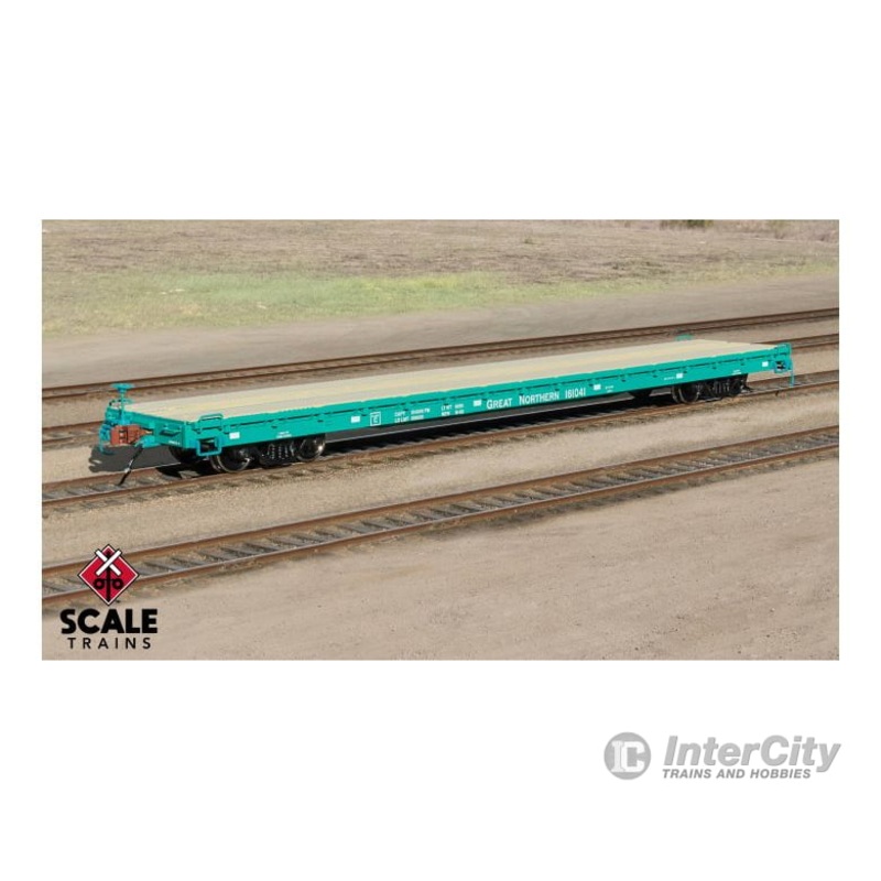 Fox Valley Models SXT15050 HO Scale Pullman-Standard F60GH 60′ Flatcar, Great Northern/Glacier Green #161055
