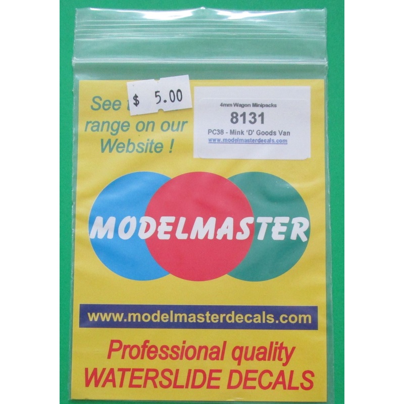 MMPC38 MODELMASTER Transfers for Parkside Dundas kit PC38 – Mink D Goods Van