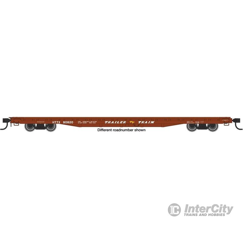 Walthers Mainline 5401 60′ Pullman-Standard Flatcar – Ready to Run — Trailer-Train HTTX #90845 (Heavy-duty; brown)