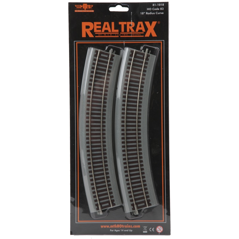 MTH 81-1018 HO RealTrax 18″ Radius Curve Track w/Roadbed – 4 Pack