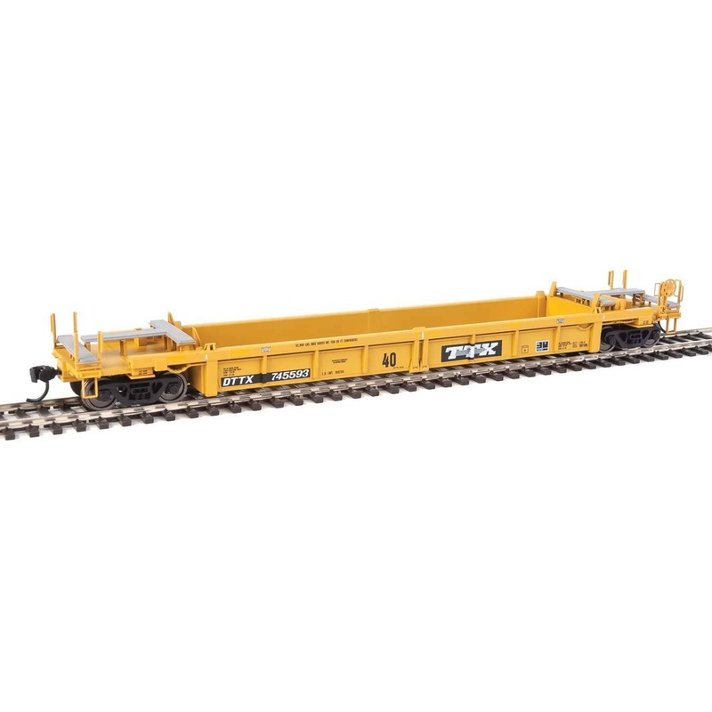 Walthers HO 5634 Thrall Rebuilt 40′ Well Car – Trailer-Train DTTX #745593 (yellow, black; Black & White Logo, Yellow Stripe