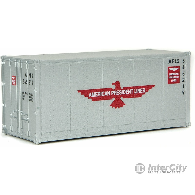 Walthers SceneMaster 8651 20′ Smooth-Side Container – Ready to Run — American President Lines (gray, red, white; Eagle Logo)
