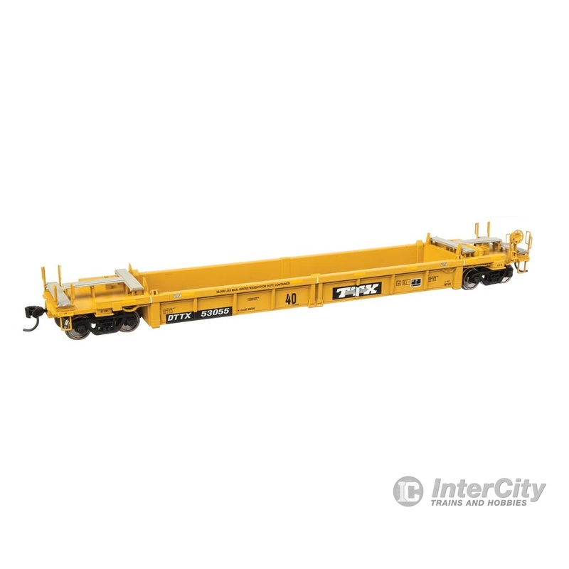 Walthers Mainline 8420 Thrall Rebuilt 40′ Well Car – Ready to Run — TTX DTTX #53055 – small black & white TTX logo w/yellow conspicuity stripes