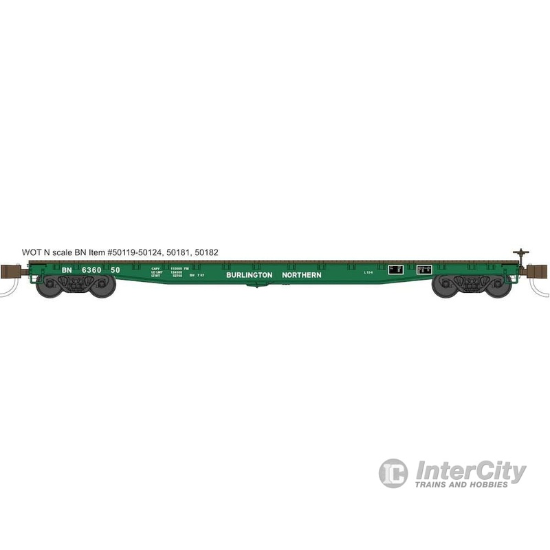 Wheels of Time 50119 53′-6″ General Service Welded Fish Belly Flatcar – Ready to Run — Burlington Northern #636000 (Cascade Green)