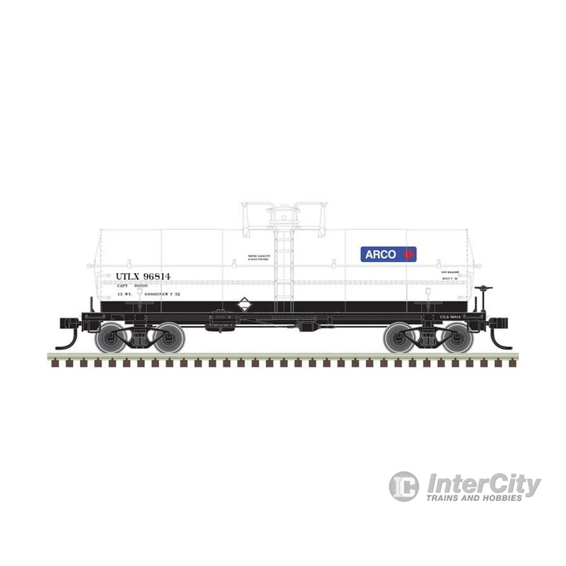 Atlas 20007345 11,000-Gallon Tank Car w/Platform – Ready to Run – Master(R) — Arco UTLX #96811 (white, blue, red)