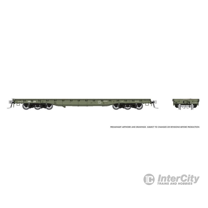 Rapido 199002 HO Magor 54′ Flatcar: DODX – Early Patch: 6-Pack