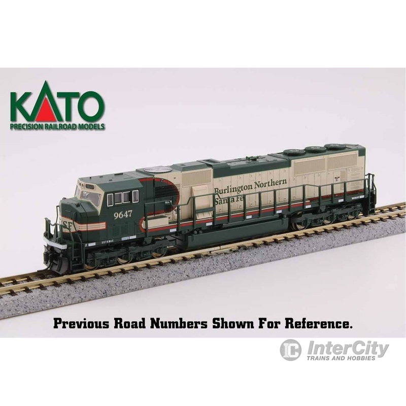 Kato N 1766503 EMD SD70MAC w/Cab Headlight – Standard DC – Burlington Northern Santa Fe #9647 (Early Merger Warbonnet, cream, green)