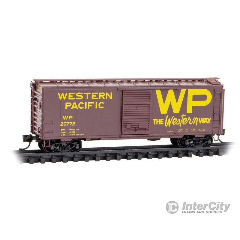 Micro Trains N 2000518 40′ Single-Door Boxcar – Western Pacific #20772 (Boxcar Red, yellow, Script Western Way Slogan)
