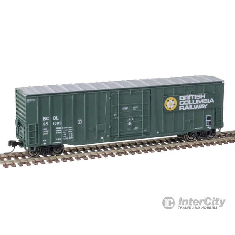 Atlas N 50005454 NSC 5277 50′ Plug-Door Boxcar – British Columbia Railway 851012 (green, white, yellow)