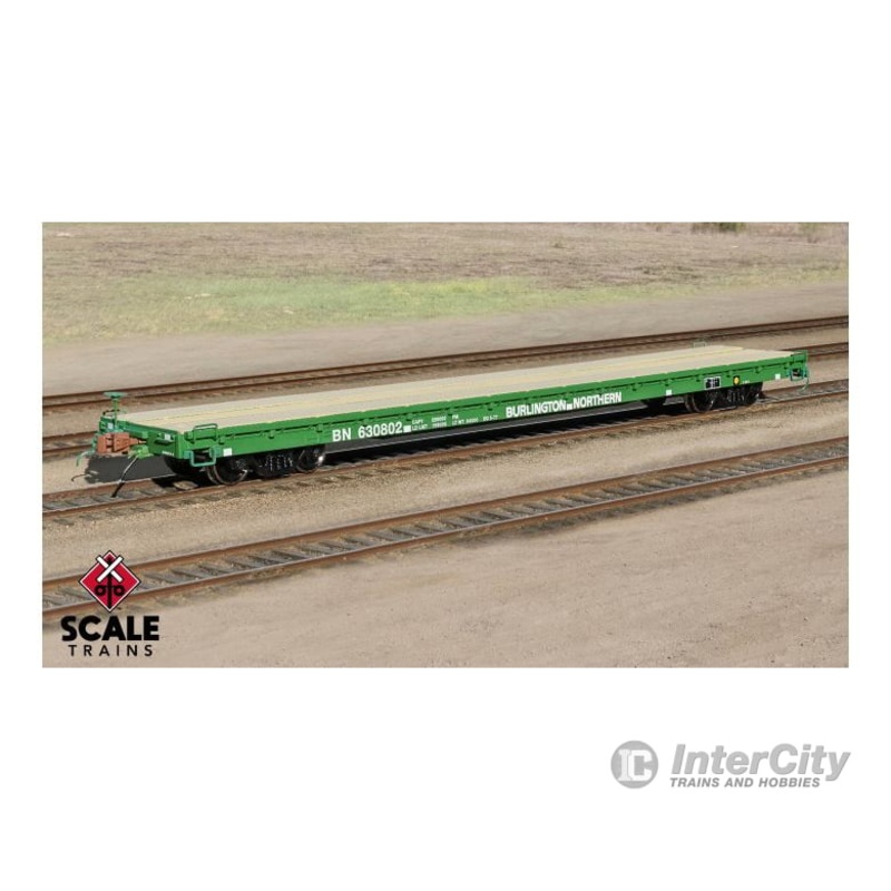 Fox Valley Models SXT15046 HO Scale Pullman-Standard F60GH 60′ Flatcar, Burlington Northern/Green #630827