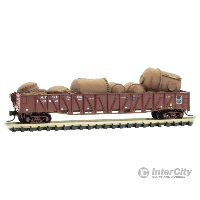 Micro Trains N 6200080 50′ Composite Gondola with Fishbelly Sides, Drop Ends, Scrap Load – Ready t – Santa Fe 169627 (Boxcar Red, ACI Label)