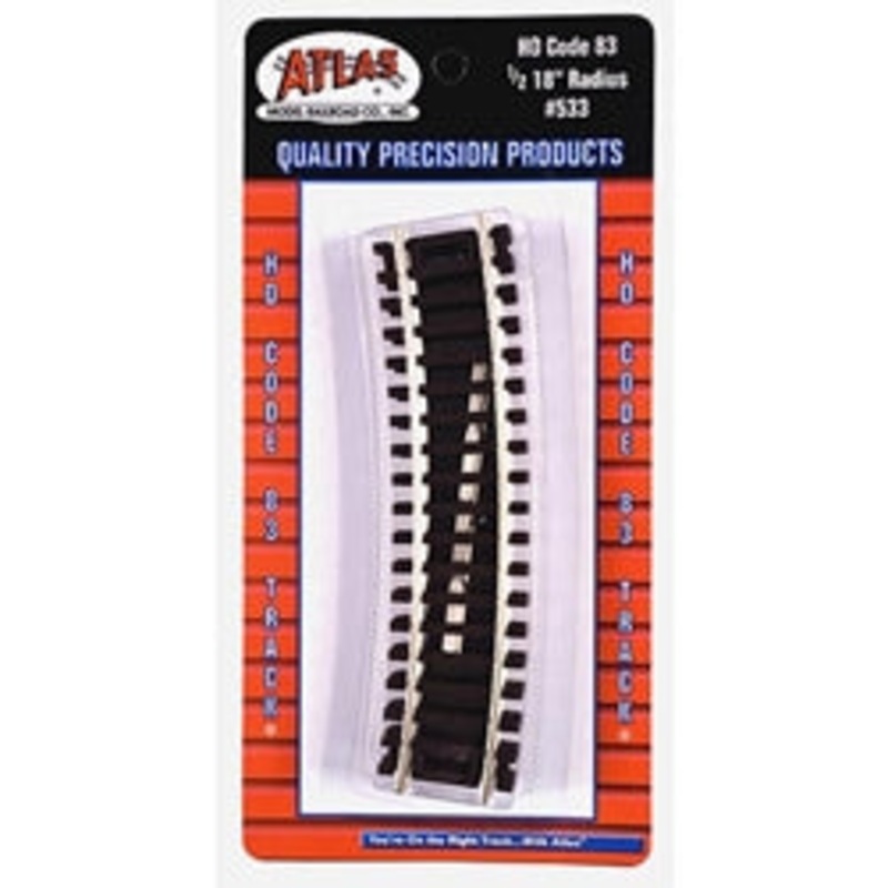 Atlas 533 HO CODE-83 1/2 18″ Radius Section Track 4 pack HO Scale NEW
