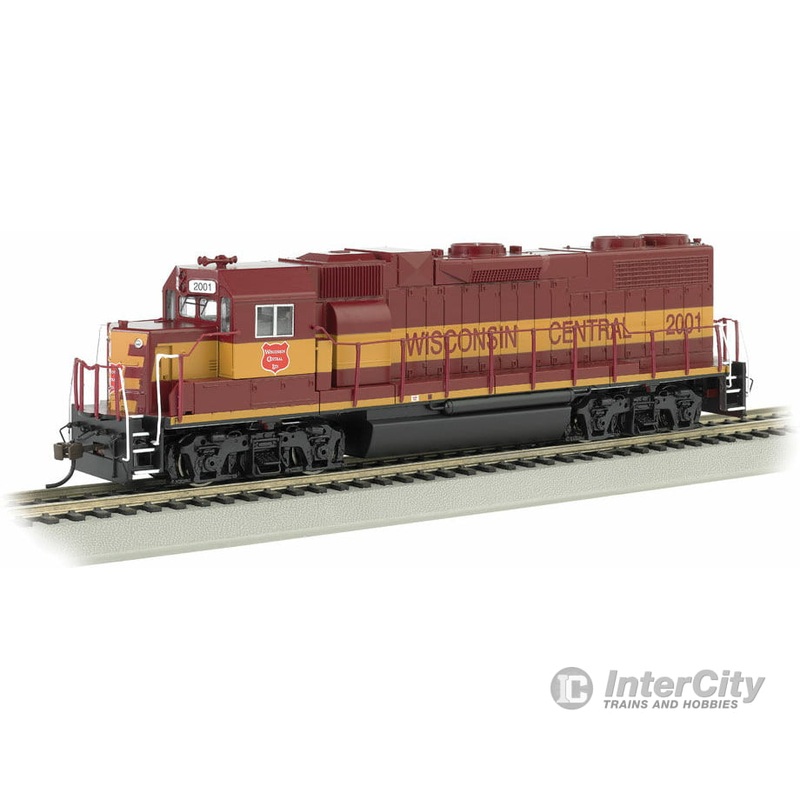 Bachmann 61712 EMD GP38-2 – Standard DC — Wisconsin Central #2001 (maroon, yellow)