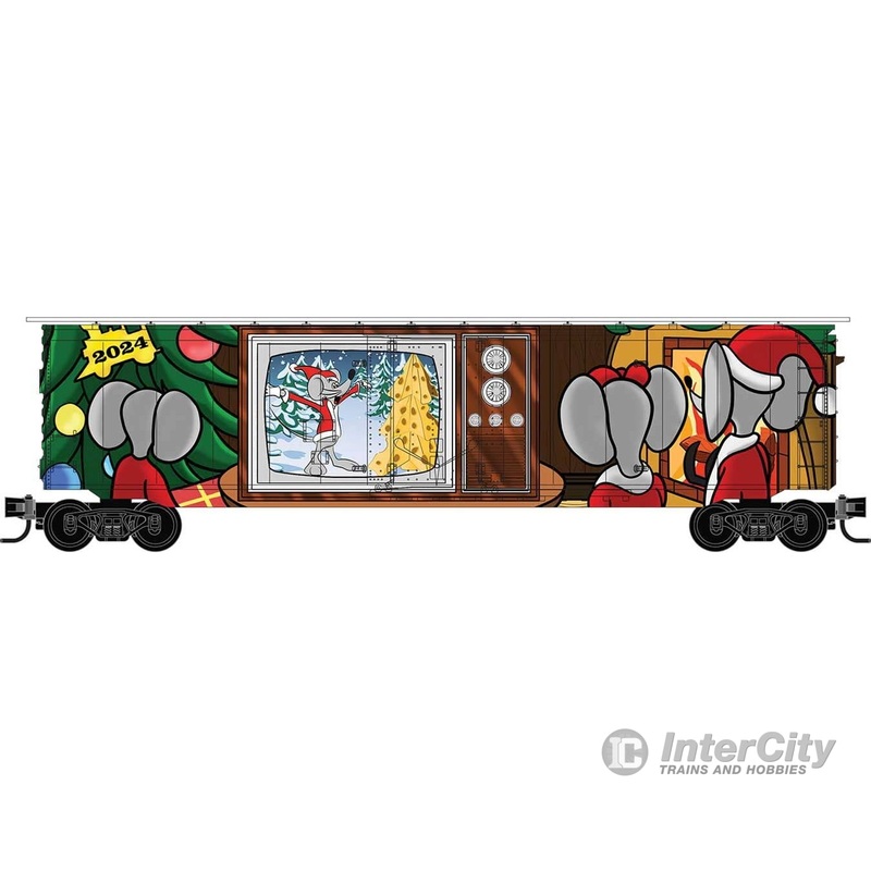 Micro Trains Z 50700750 50′ Plug-Door Boxcar – Ready to Run – 2024 Micro-Mouse Christmas w/TV Door