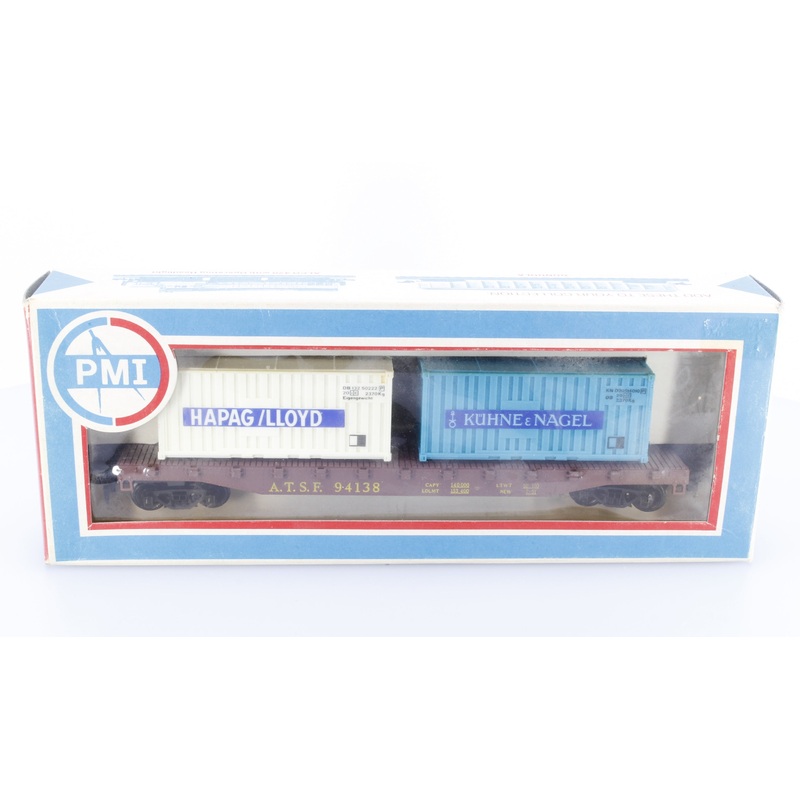 PMI 50FTFLAT HO 50′ Flat Car with 2 Containers Atchison Topeka and Santa Fe (ATSF) 94138