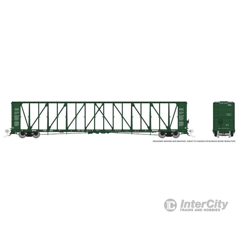 Rapido Trains N Scale NSC 73′ Centerbeam Flatcar BC Rail Green # 730489