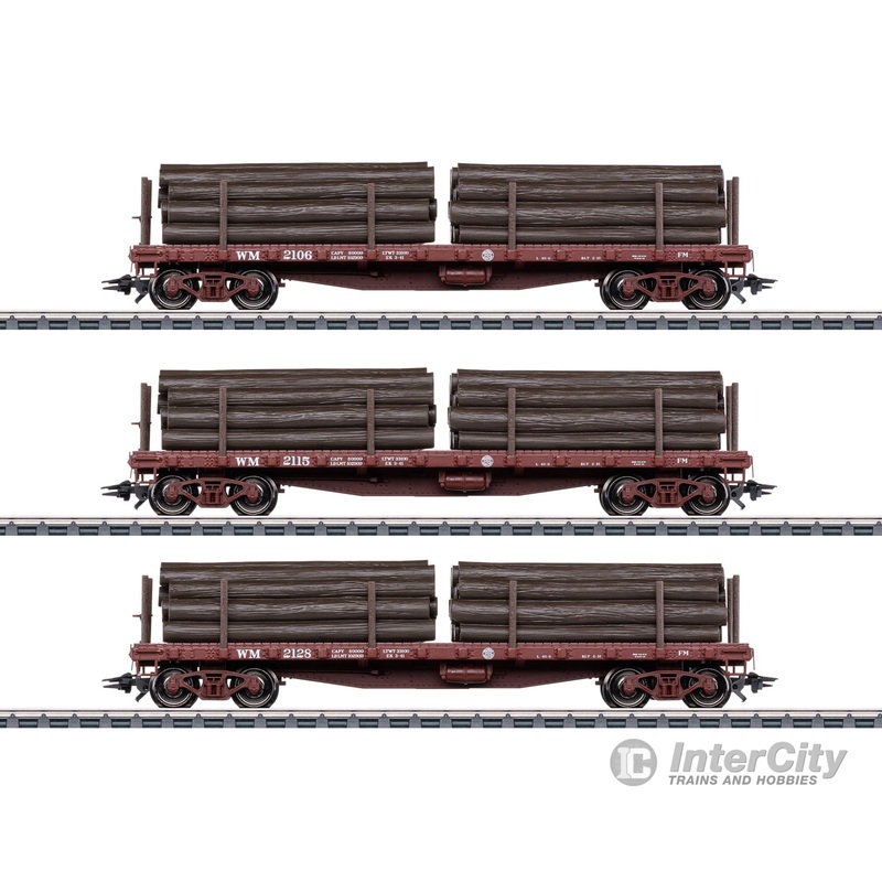 Marklin 45600 HO US Flat Car Set with Log Loads (for Marklin Shay)