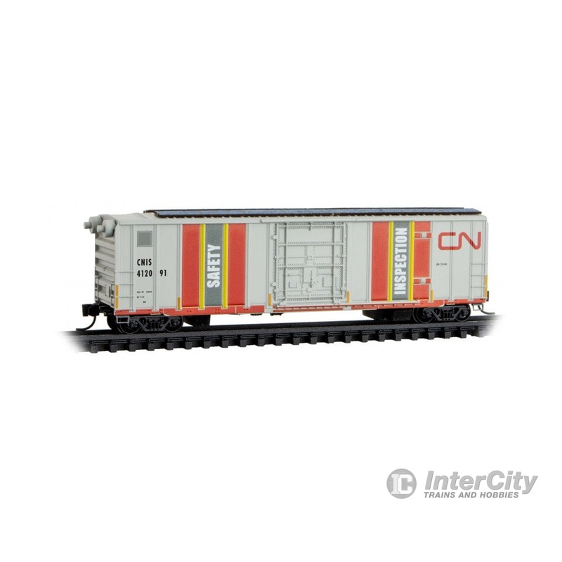 Micro Trains N 02700500 50′ Rib-Side Single-Door Boxcar No Roofwalk – Canadian National CN Safety Inspection Car #412091